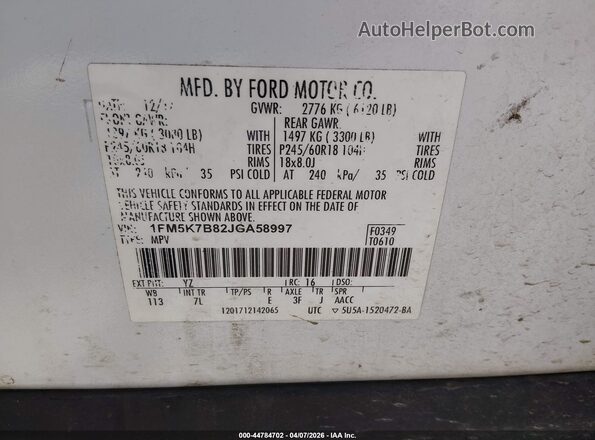 1FM5K7B82JGA58997 2018 FORD FORD EXPLORER Белый Вид подкапотного пространства