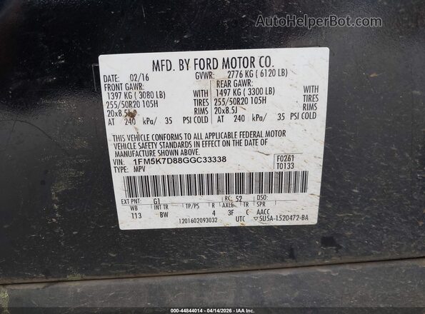 1FM5K7D88GGC33338 2016 FORD FORD EXPLORER Black Вид підкапотного простору