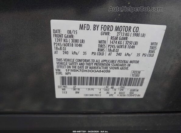1FM5K7DH3GGA84059 2016 FORD FORD EXPLORER Серый 