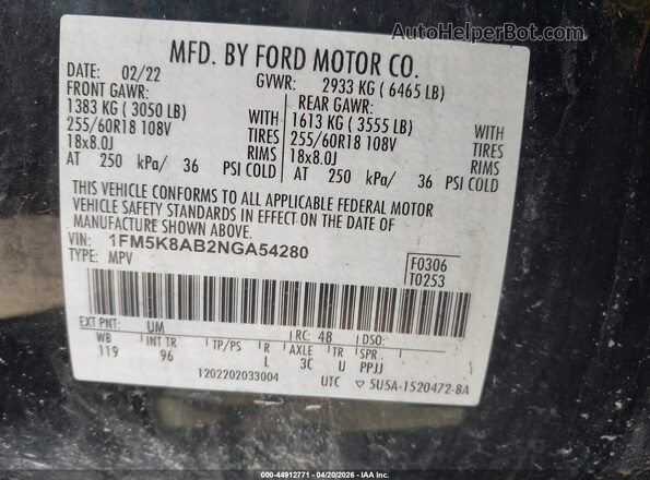 1FM5K8AB2NGA54280 2022 FORD POLICE INTERCEPTOR Black ძრავის განყოფილების ხედი