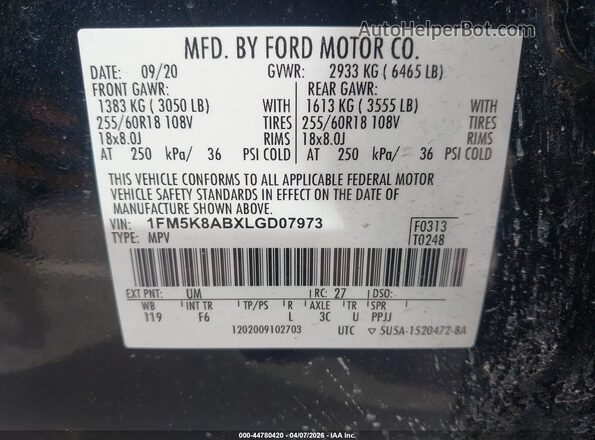 1FM5K8ABXLGD07973 2020 FORD POLICE INTERCEPTOR Black Engine compartment view