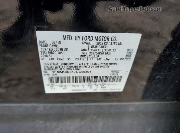 1FM5K8D81JGC60801 2018 FORD FORD EXPLORER Black VIN կոդի պիտակի տեսք