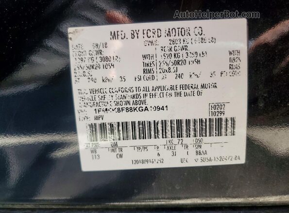 1FM5K8F88KGA10941 2019 FORD FORD EXPLORER Черный Вид наклейки с VIN-кодом