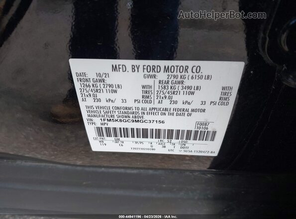 1FM5K8GC9MGC37156 2021 FORD FORD EXPLORER Black Vista del compartimento del motor