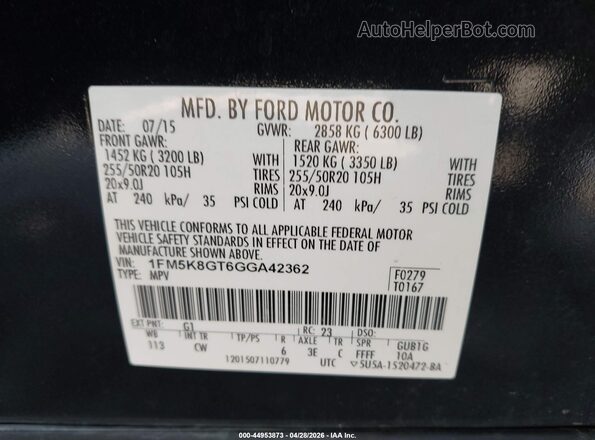 1FM5K8GT6GGA42362 2016 FORD FORD EXPLORER Black Engine compartment view