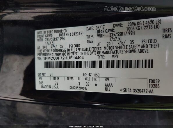 1FMCU0F72HUE14404 2017 FORD ESCAPE Black Engine compartment view