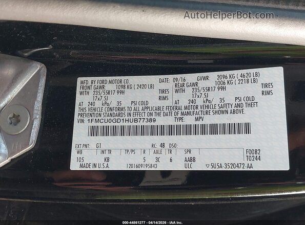 1FMCU0GD1HUB77389 2017 FORD ESCAPE Black Вид підкапотного простору