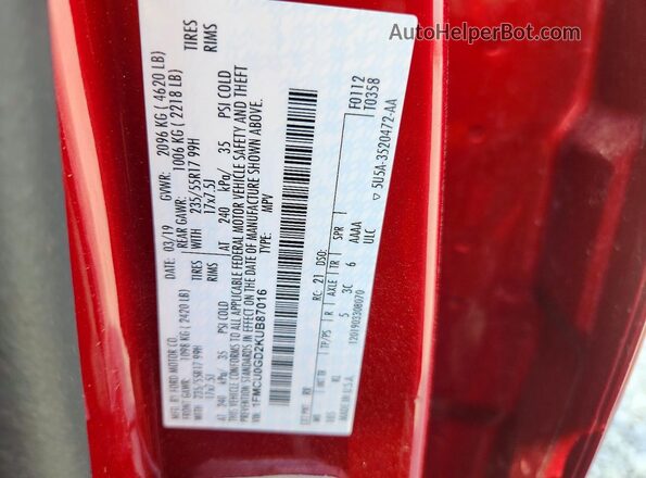 1FMCU0GD2KUB87016 2019 FORD ESCAPE Burgundy 