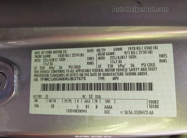 1FMCU0GN8RUB37675 2024 FORD ESCAPE Silver ძრავის განყოფილების ხედი