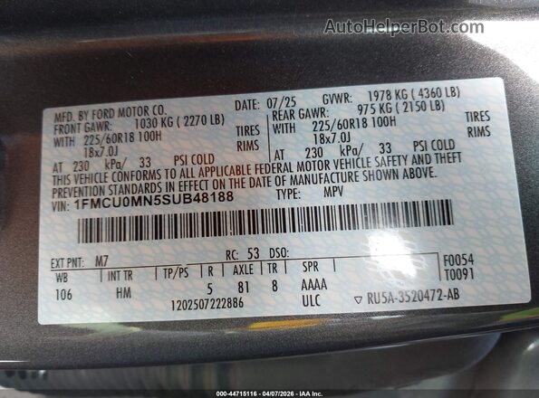 1FMCU0MN5SUB48188 2025 FORD ESCAPE Gray Widok komory silnika