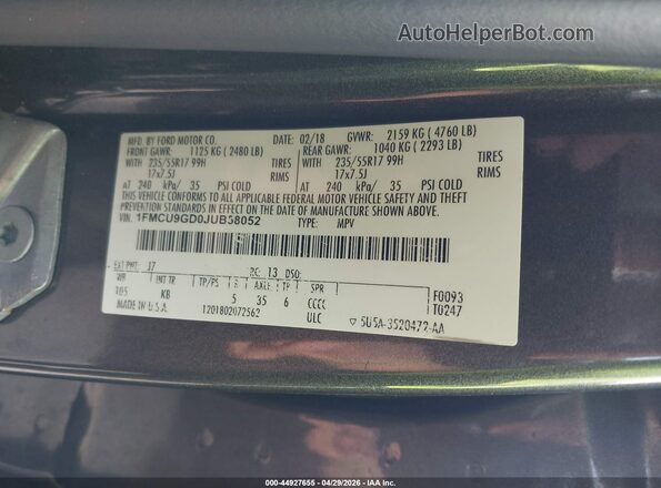 1FMCU9GD0JUB58052 2018 FORD ESCAPE Black 