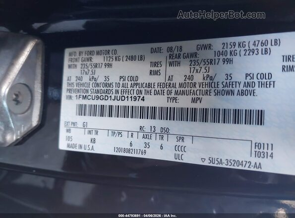 1FMCU9GD1JUD11974 2018 FORD ESCAPE Black Engine compartment view