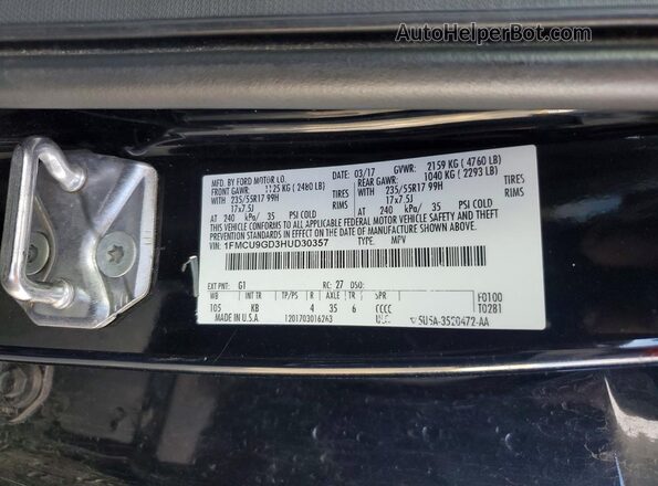 1FMCU9GD3HUD30357 2017 FORD ESCAPE Black Vista de la etiqueta del VIN