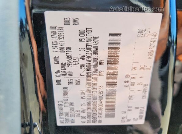 1FMCU9GD4HUC55135 2017 FORD ESCAPE Black Панорамний вид салону 360°