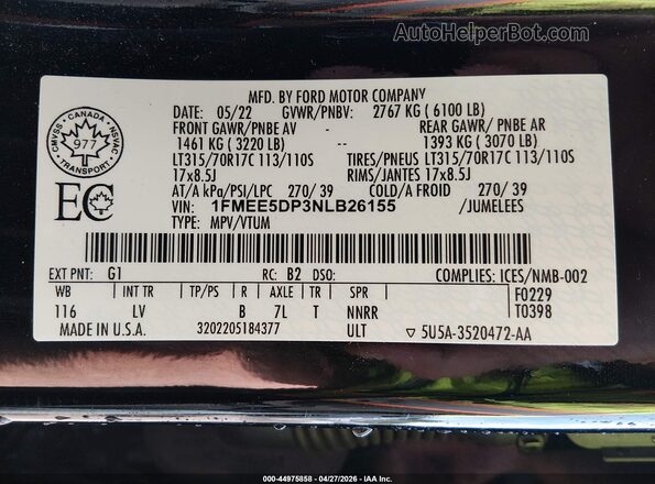 1FMEE5DP3NLB26155 2022 FORD BRONCO Black 