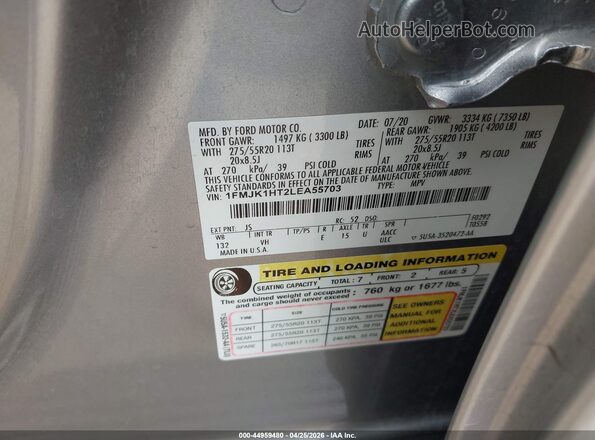 1FMJK1HT2LEA55703 2020 FORD EXPEDITION Silver Вид підкапотного простору