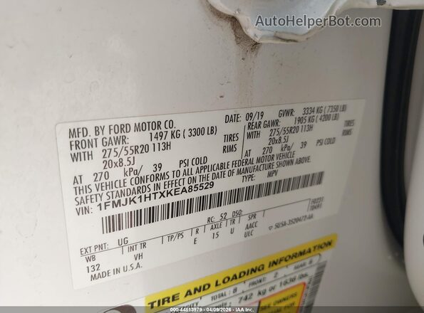 1FMJK1HTXKEA85529 2019 FORD EXPEDITION MAX White Vista del compartimento del motor