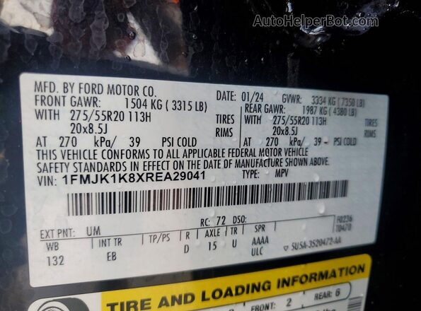 1FMJK1K8XREA29041 2024 FORD EXPEDITION Black VIN კოდის სტიკერის ხედი