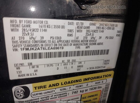 1FMJK2AT6LEA69619 2020 FORD EXPEDITION Black Вид підкапотного простору