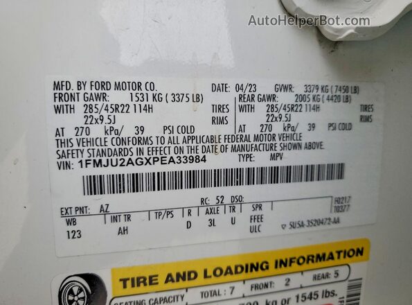 1FMJU2AGXPEA33984 2023 FORD EXPEDITION White Սալոնի 360 աստիճան տեսք