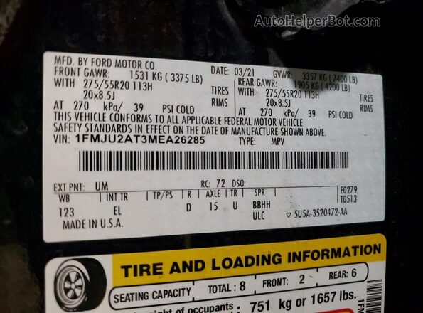 1FMJU2AT3MEA26285 2021 FORD EXPEDITION Black 