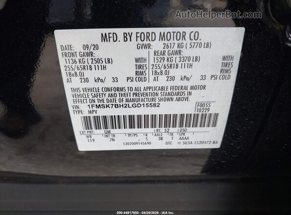 1FMSK7BH2LGD15582 2020 FORD FORD EXPLORER Black 