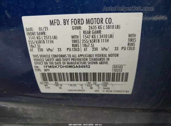 1FMSK7DH0MGA94952 2021 FORD FORD EXPLORER Blue 