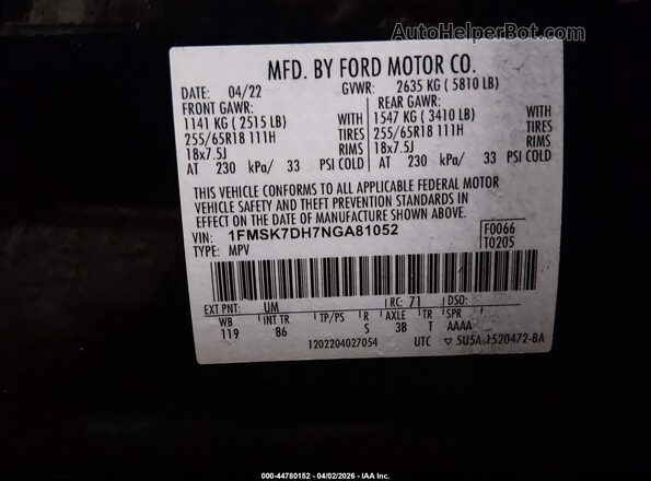 1FMSK7DH7NGA81052 2022 FORD FORD EXPLORER Black Engine compartment view