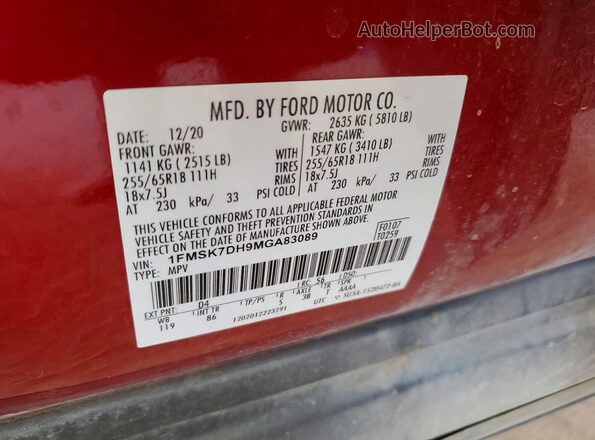 1FMSK7DH9MGA83089 2021 FORD FORD EXPLORER Maroon 