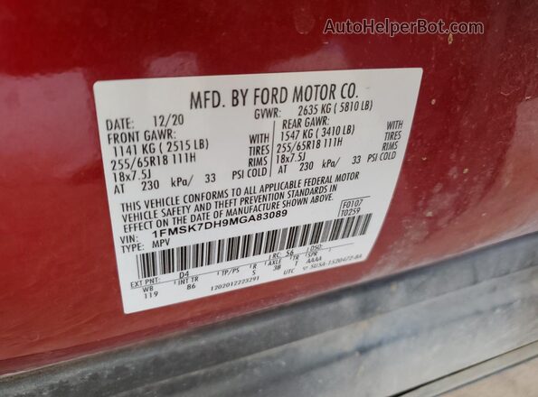 1FMSK7DH9MGA83089 2021 FORD FORD EXPLORER Maroon 