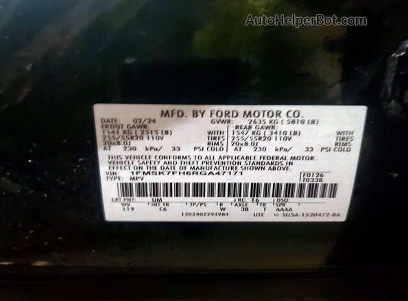 1FMSK7FH6RGA47171 2024 FORD FORD EXPLORER Black VIN sticker view