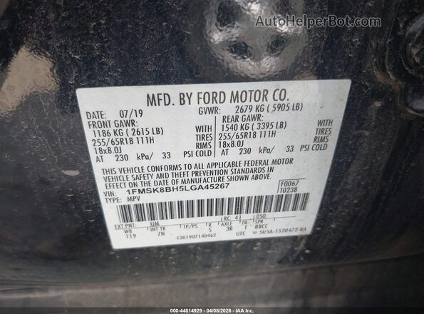 1FMSK8BH5LGA45267 2020 FORD FORD EXPLORER Black Widok komory silnika