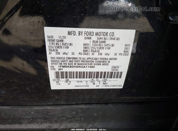 1FMSK8DH0NGA11480 2022 FORD FORD EXPLORER Black Vista del compartimento del motor