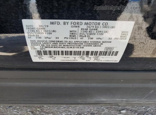 1FMSK8DH6LGA51639 2020 FORD FORD EXPLORER Black Vista de la etiqueta del VIN