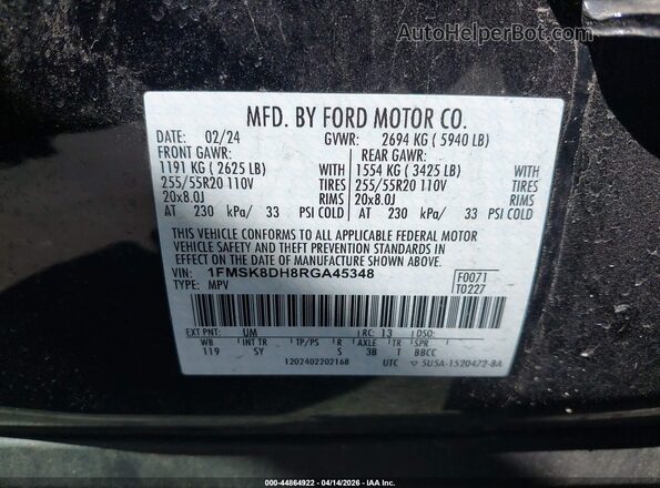 1FMSK8DH8RGA45348 2024 FORD FORD EXPLORER Black Widok komory silnika