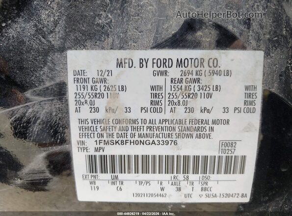 1FMSK8FH0NGA33976 2022 FORD FORD EXPLORER Black Вид підкапотного простору