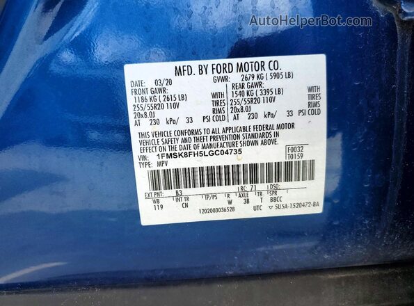 1FMSK8FH5LGC04735 2020 FORD FORD EXPLORER Blue 