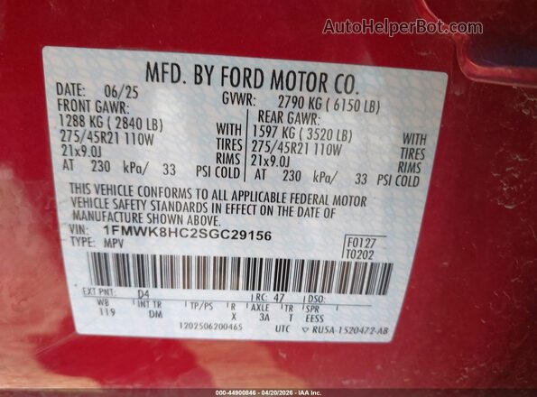 1FMWK8HC2SGC29156 2025 FORD FORD EXPLORER Red Engine compartment view