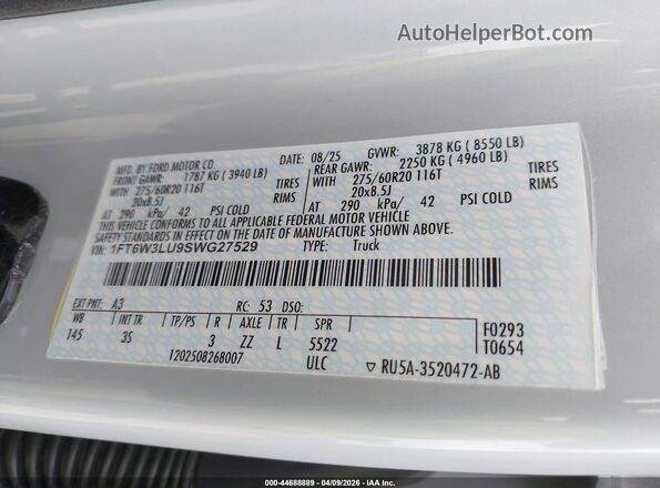 1FT6W3LU9SWG27529 2025 FORD F-150 LIGHTNING Silver Вид підкапотного простору