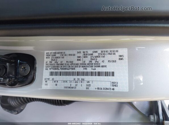 1FT6W5L79SWG27505 2025 FORD F-150 LIGHTNING White Շարժիչի բաժամունքի տեսք