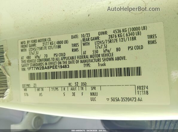 1FT7W2BA8PEE19483 2023 FORD F-250 White Widok komory silnika