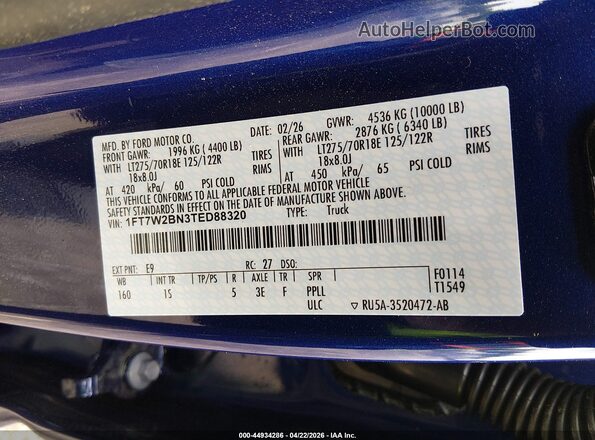 1FT7W2BN3TED88320 2026 FORD F-250 Blue Widok komory silnika
