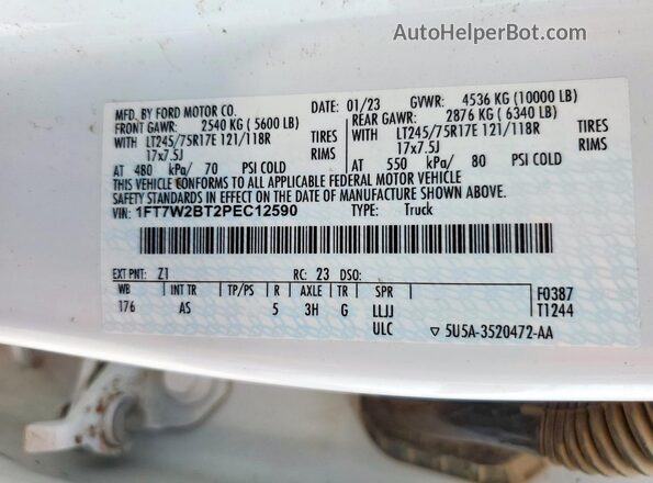 1FT7W2BT2PEC12590 2023 FORD F250 White ძრავის განყოფილების ხედი