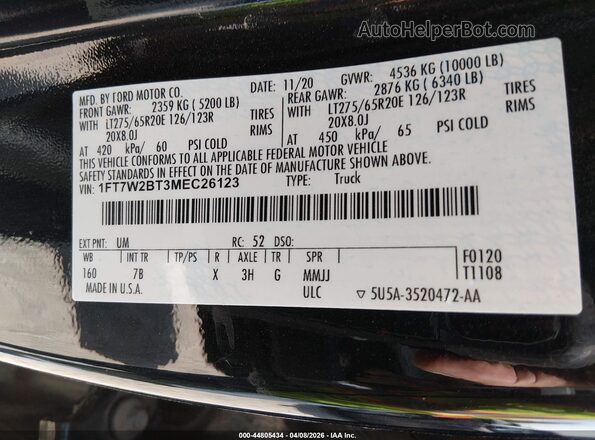1FT7W2BT3MEC26123 2021 FORD F-250 Black Engine compartment view