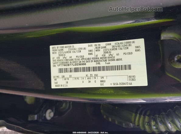1FT7W2BT7LEE56990 2020 FORD F-250 Black Vista del compartimento del motor