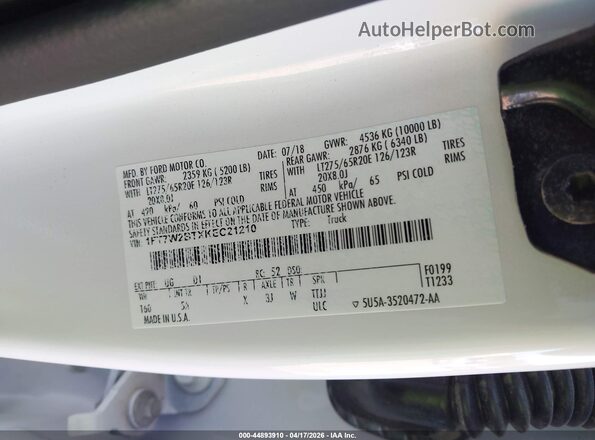 1FT7W2BTXKEC21210 2019 FORD F-250 White Vista del compartimento del motor