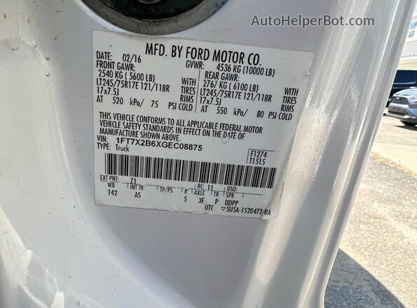 1FT7X2B6XGEC08875 2016 FORD F250 Белый Вид задних сидений