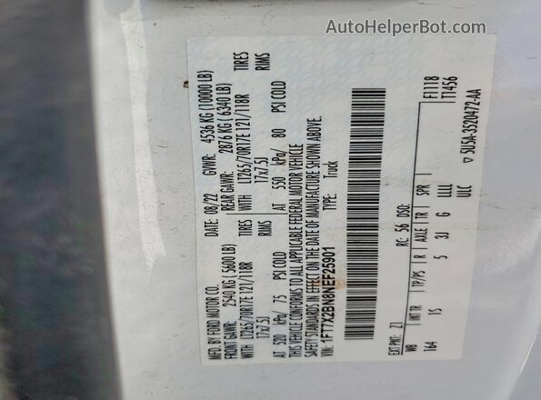 1FT7X2BN8NEF25901 2022 FORD F250 White VIN კოდის სტიკერის ხედი
