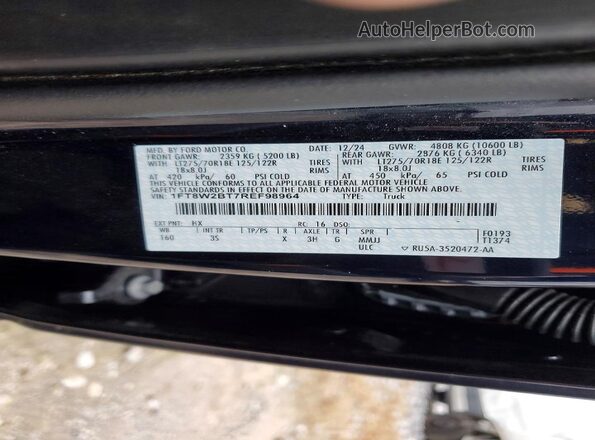 1FT8W2BT7REF98964 2024 FORD F250 Blue Vista del compartimento del motor