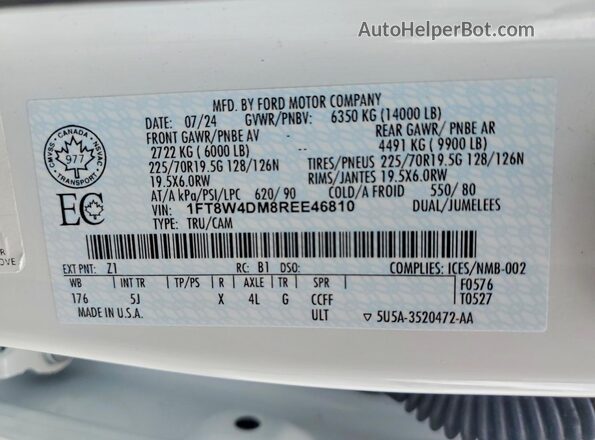 1FT8W4DM8REE46810 2024 FORD F450 White ძრავის განყოფილების ხედი